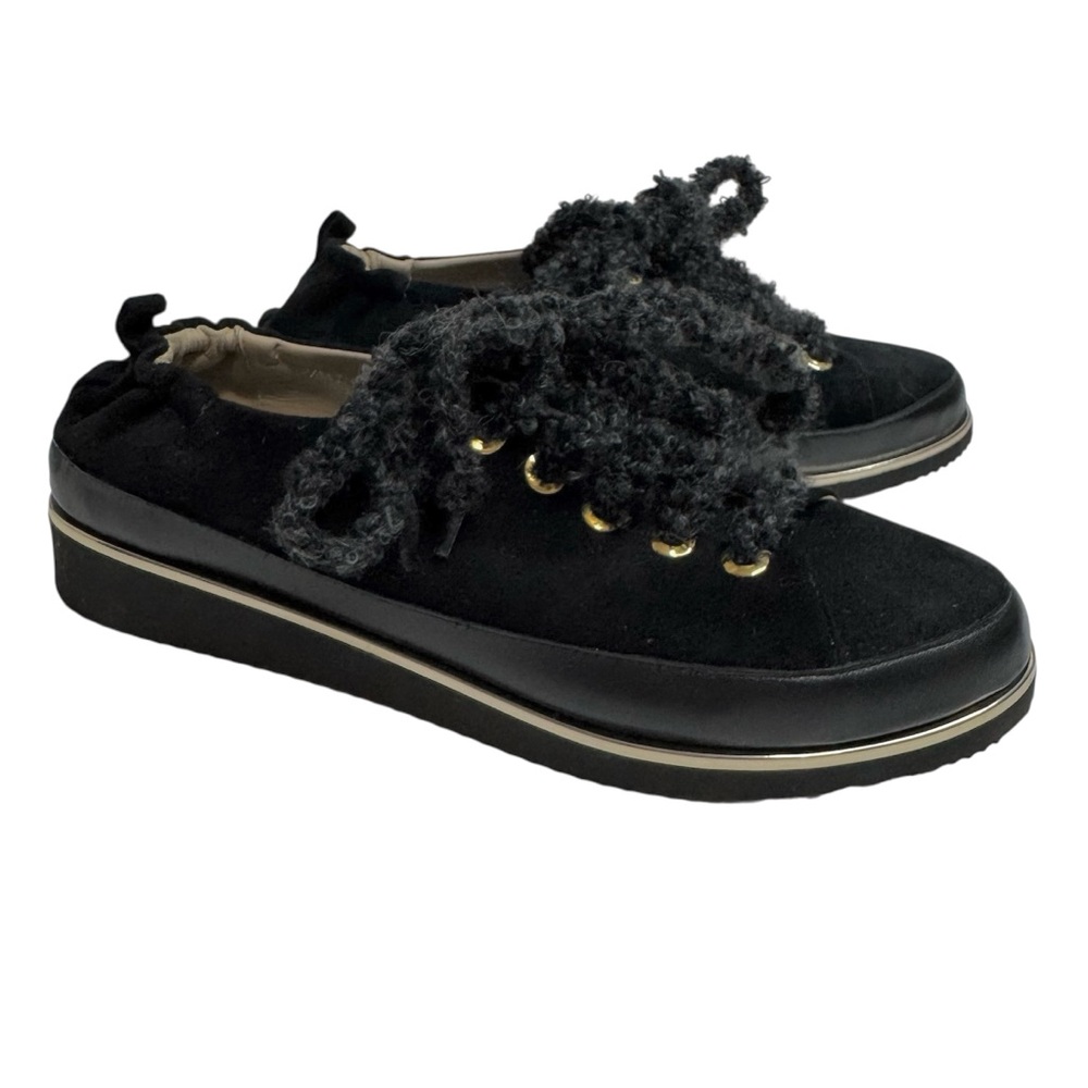 NEW Ron White Nalla Onyx Wedge Sneaker Cashmere Suede Teddy Bear Laces Italy